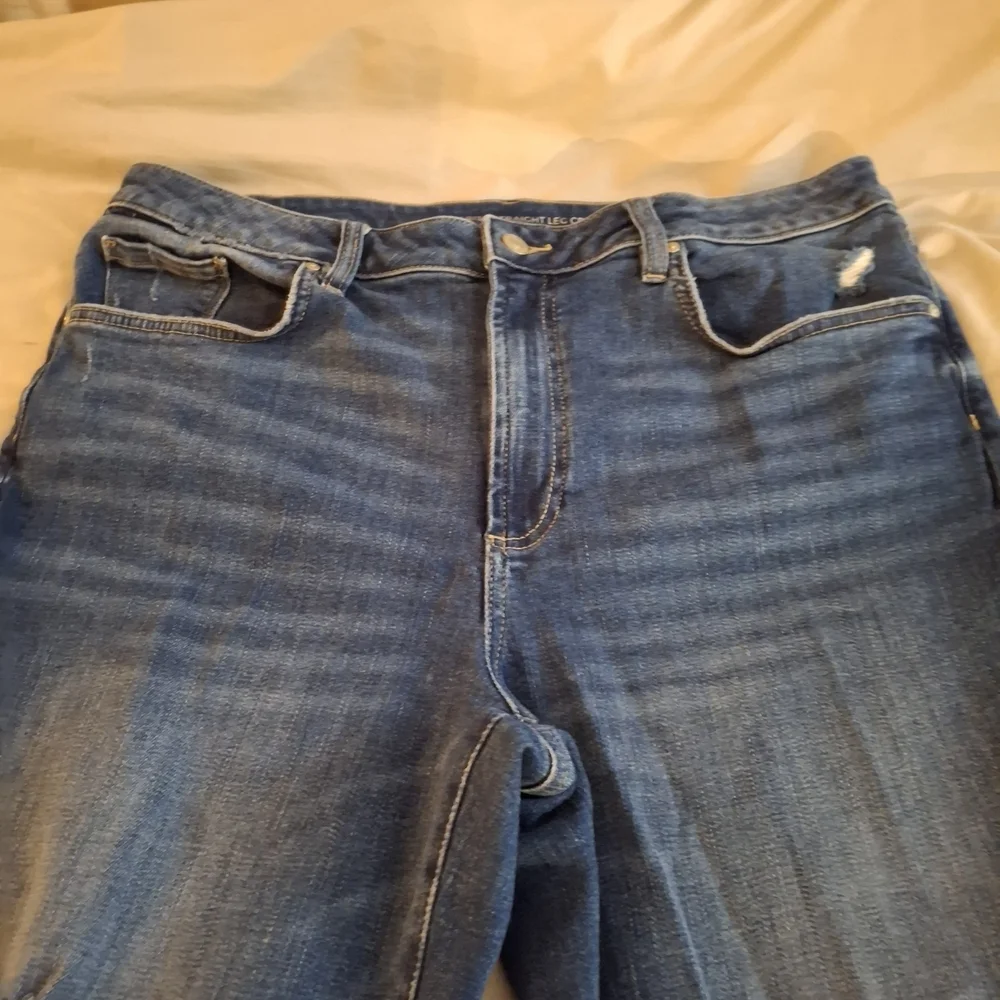 Chico's High Rise Straight Leg Crop Distressed Jeans - Blue - Picture 5 of 11